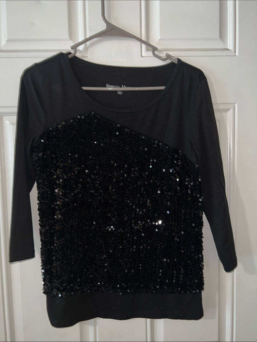 Rebecca Malone Black Sequin Front Scoop Neck Sweatshirt